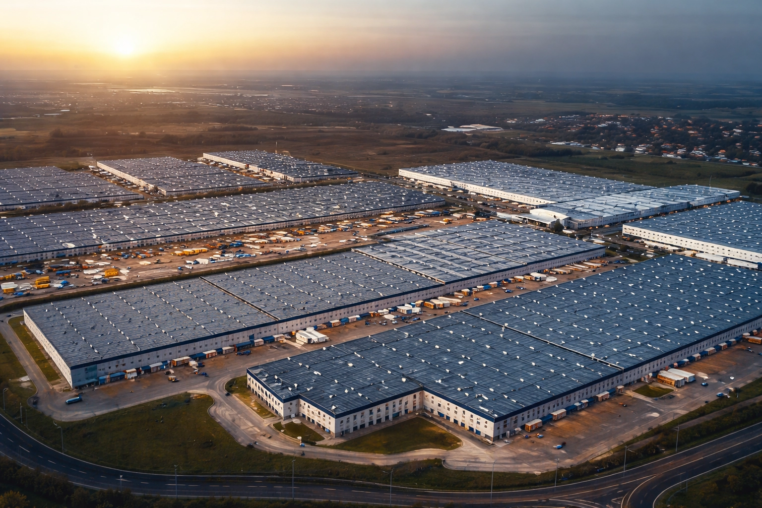 Commercial industrial park ready for tenant buildout and inspection.