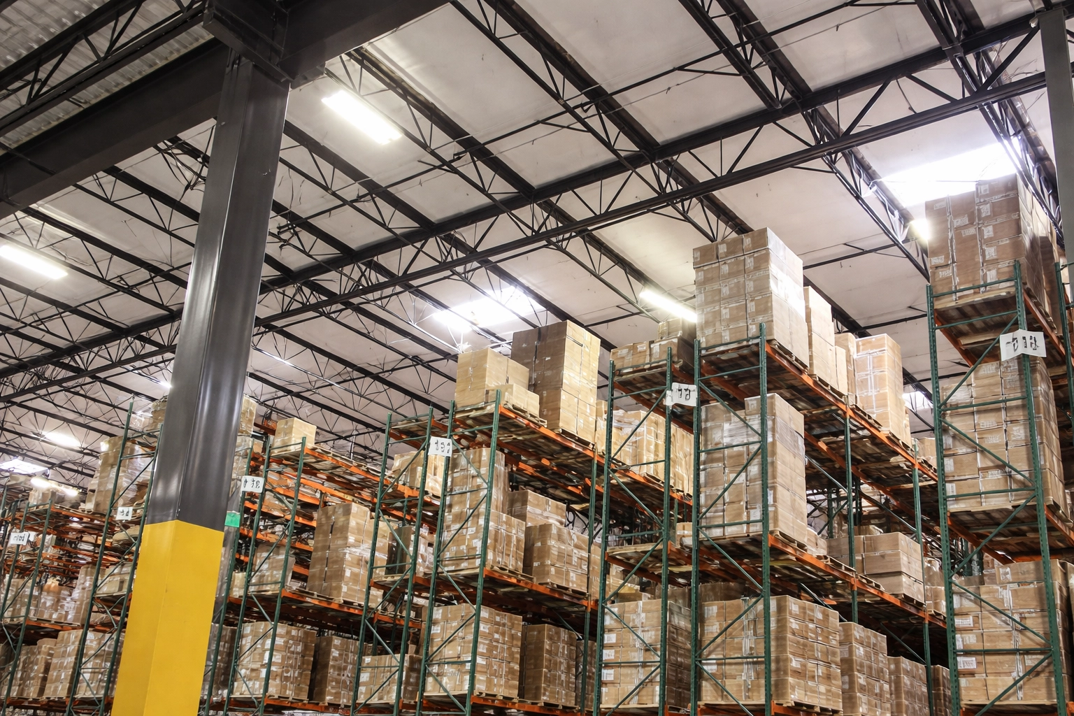 High-pile storage racks under inspection-grade clearance review.