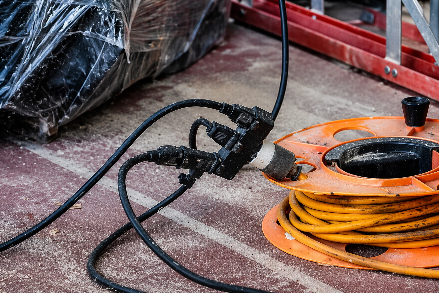 Worksite with tangled cables — visible operational drift inspectors flag.